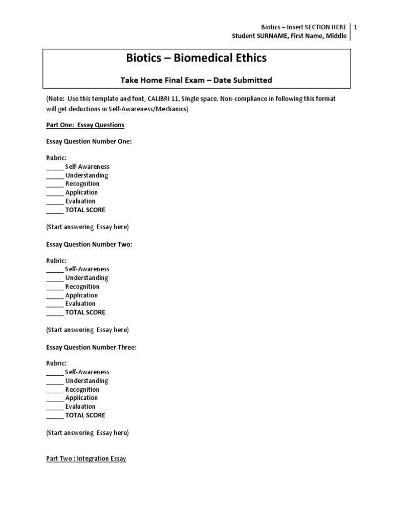 Biotics Biomedical Ethics Exam Template | PDF | Business | Computers