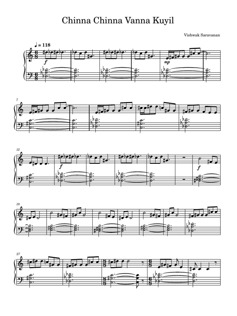 Chinna Chinna Vanna Kuyil - Piano Cover | PDF