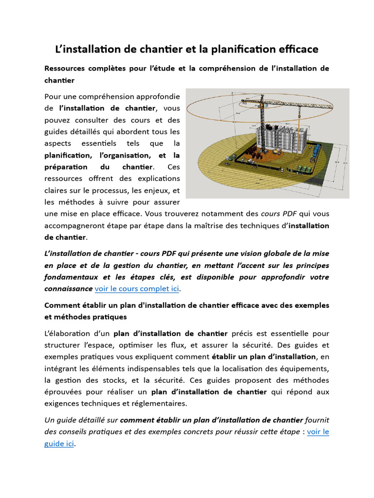 Installation de chantier : guide complet | PDF | Planification