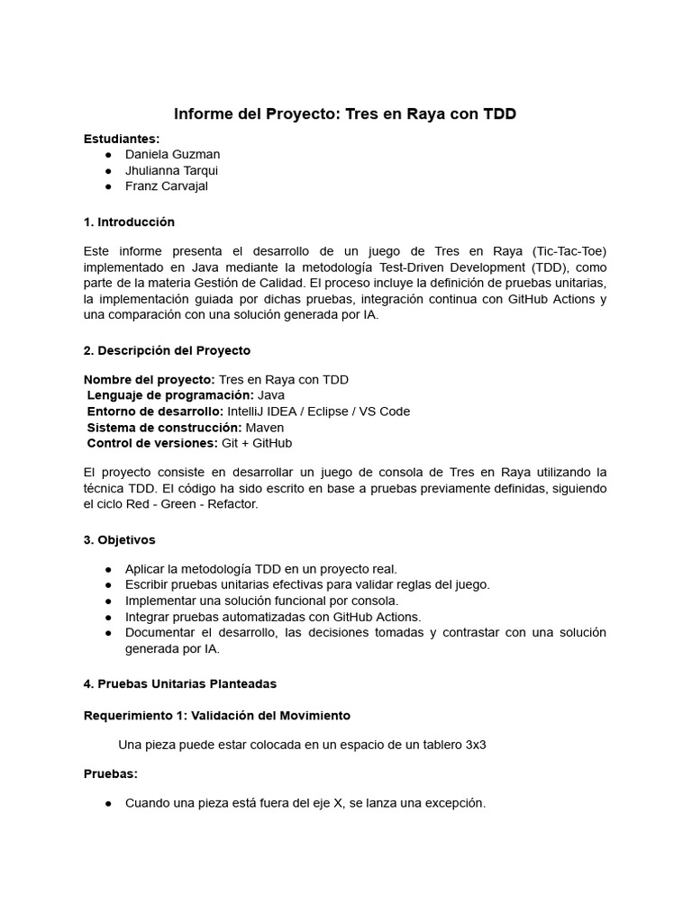 Tres en Raya en Java con TDD y GitHub | PDF | Desarrollo guiado por ...