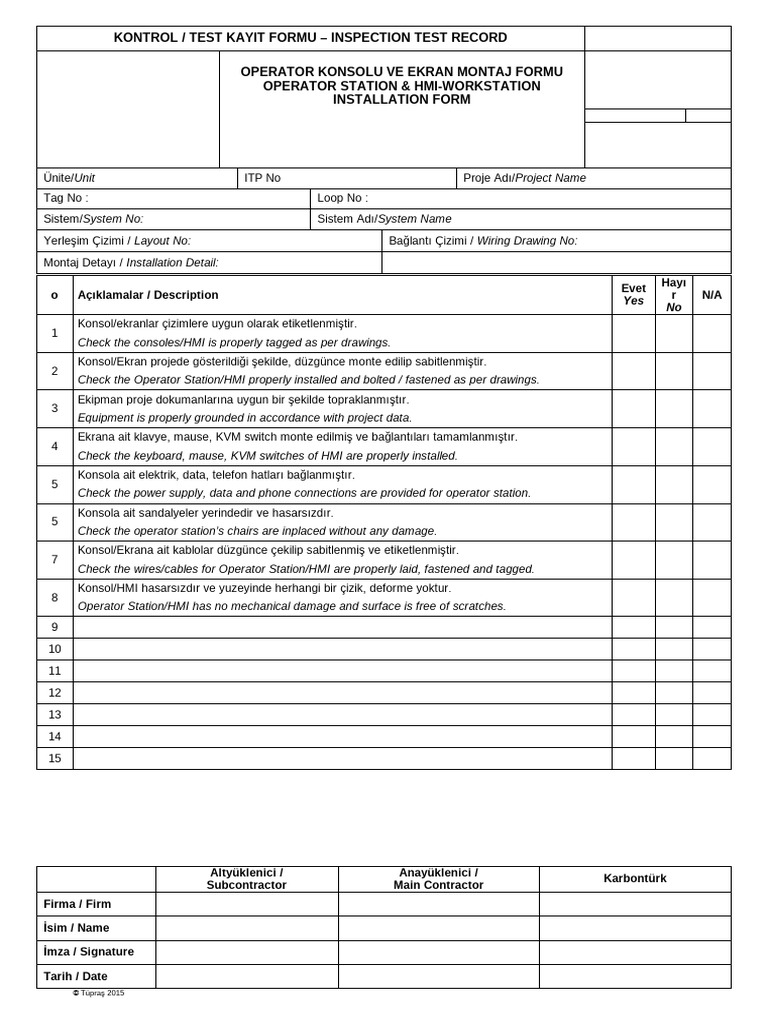 Frm.0037 Operator Station & Hmi-Workstation Installation Form | PDF