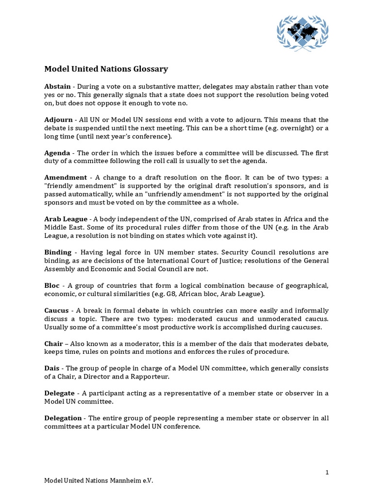 Model UN Vocabulary and Terminology Guide | PDF | United Nations ...