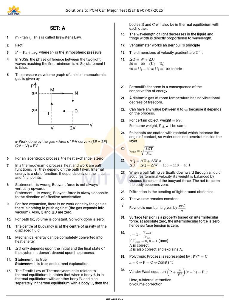 PCM CET Major Test SET B Solution | PDF | Buoyancy | Aldehyde