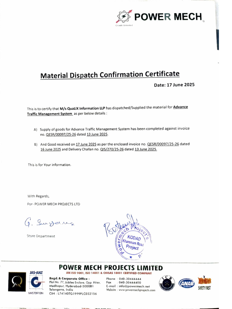 Material Dispatch Confirmation for ATMS | PDF | Road Transport | Land ...