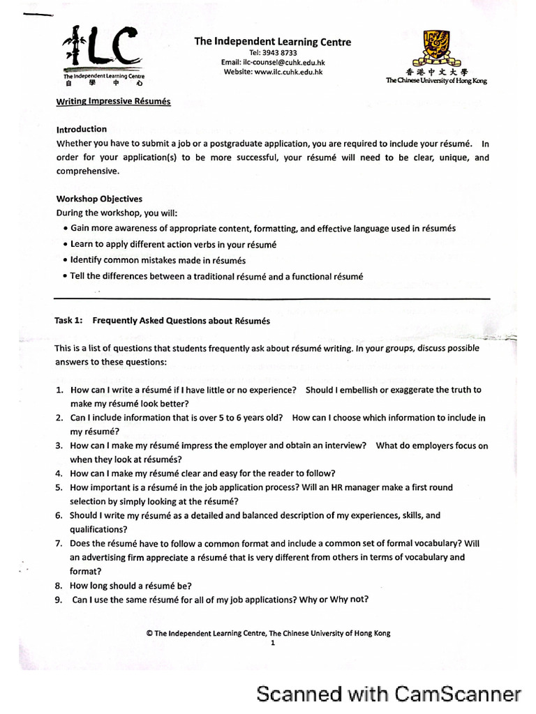 Writing Impressive Resumes iLC - 1