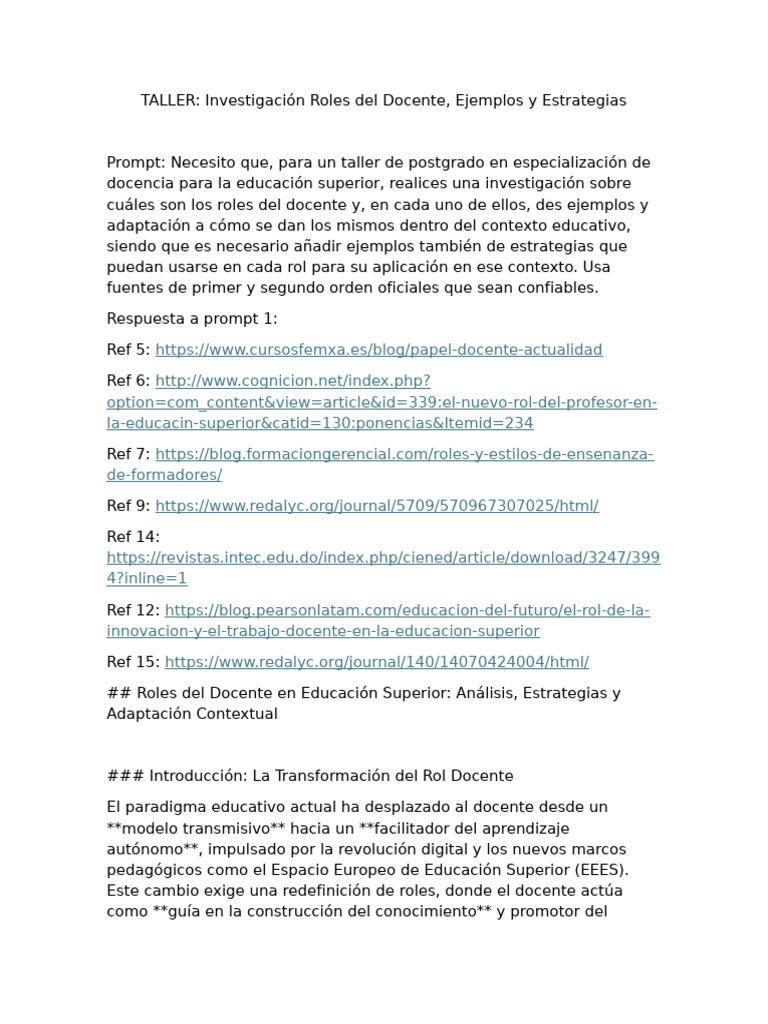 Roles del Docente en Educación Superior | PDF | Maestros | Aprendizaje