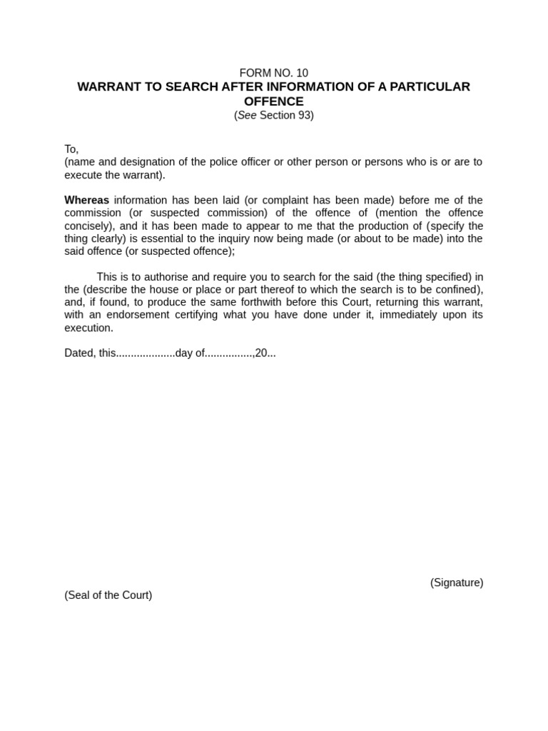 Warrant To Search After Information of A Particular Offence | PDF