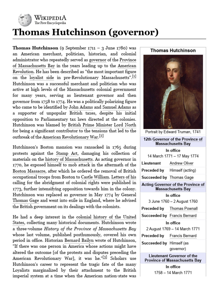 Thomas Hutchinson (Governor) | PDF