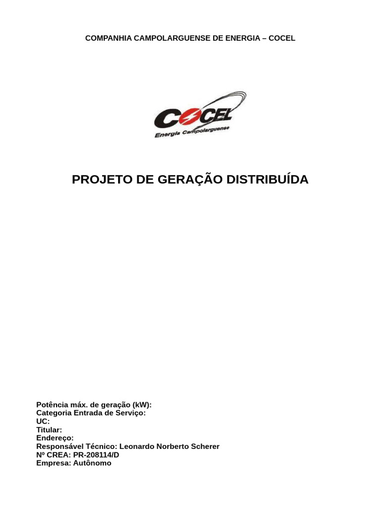 Projeto de Geração Distribuída Cocel | PDF