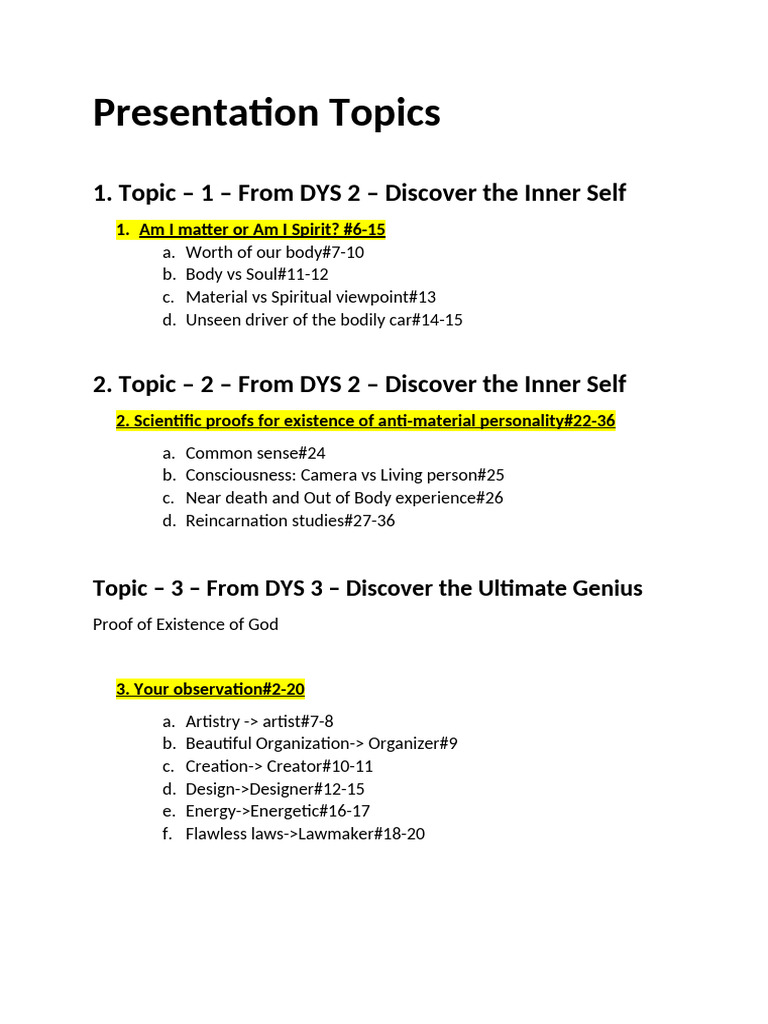 DYS Presentation Topics - May 2025 VTW | PDF