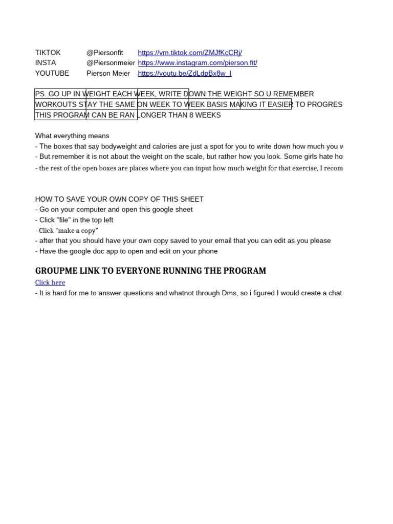 Weekly Workout Program Guide | PDF | Weight Training | Physical Fitness