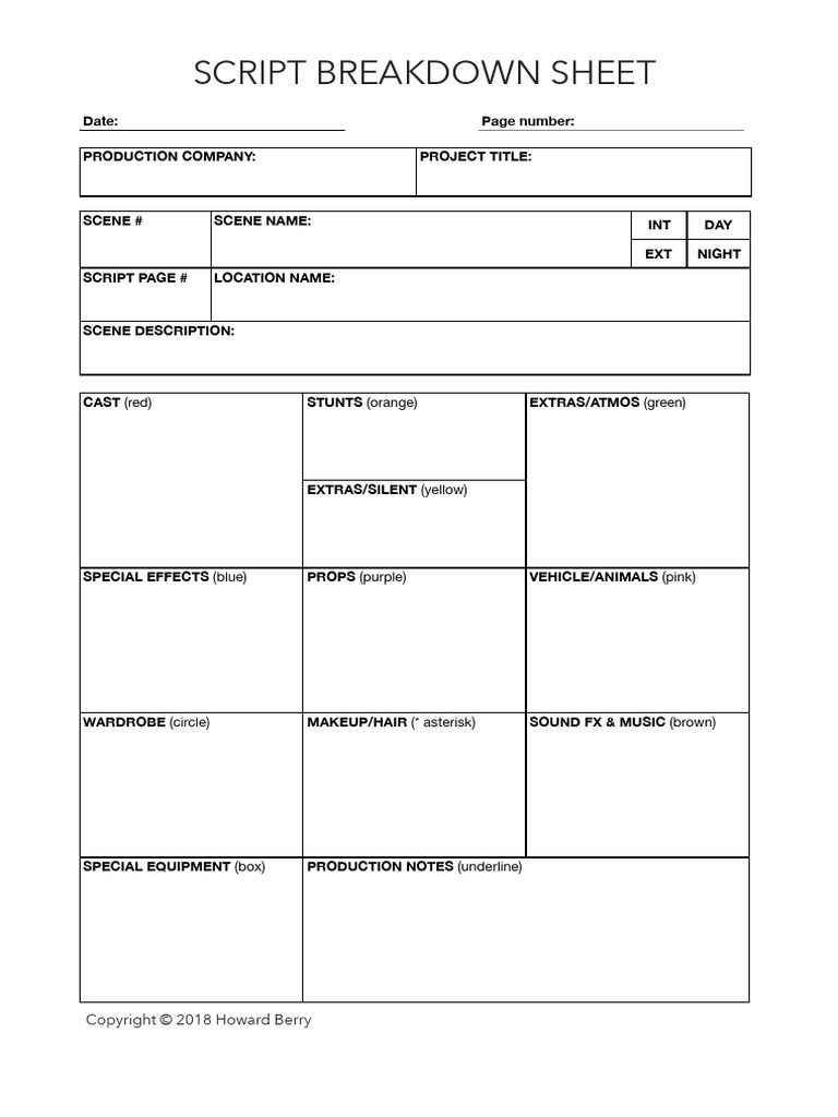 Script Breakdown Sheet Template | PDF