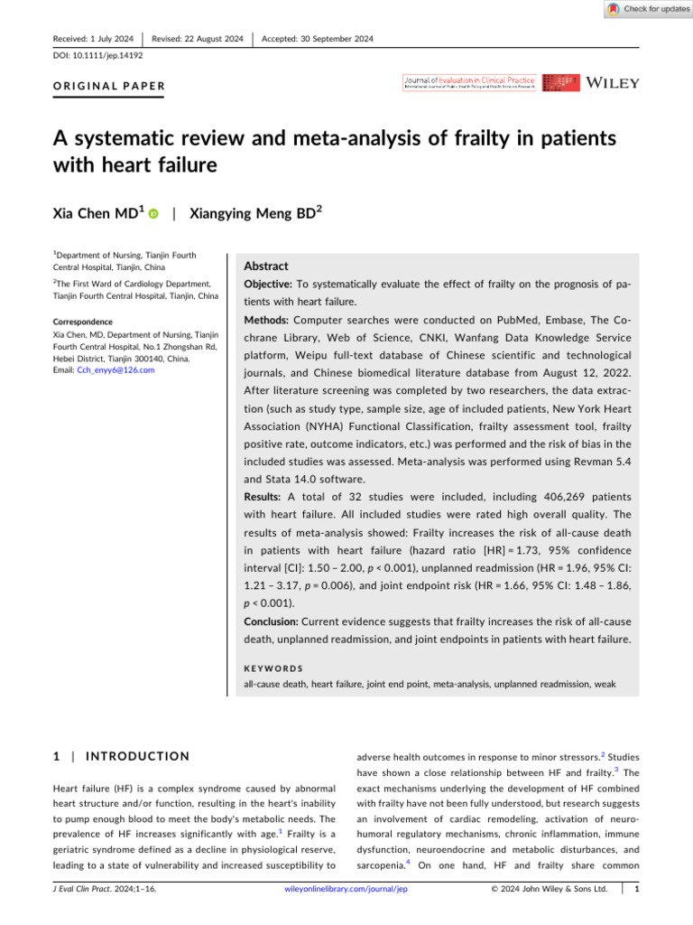 Frailty's Impact on Heart Failure Outcomes | PDF | Meta Analysis ...