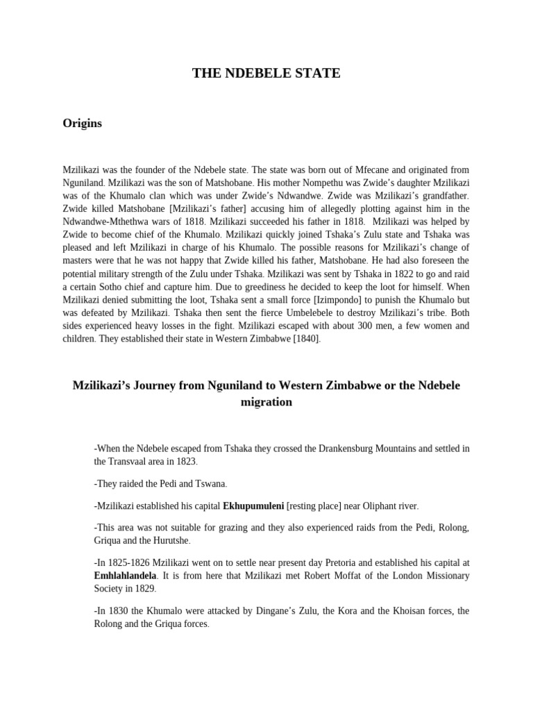 Mzilikazi and the Ndebele State Origins | PDF | Southern Africa
