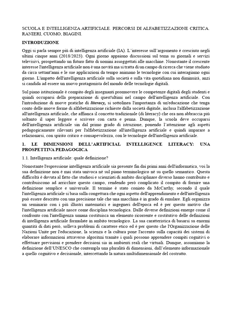 SCUOLA E INTELLIGENZA ARTIFICIALE RIASSUNTO - Removed | PDF