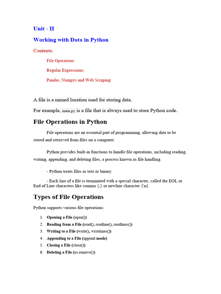 Python Data Handling: File Ops & Regex | PDF | Regular Expression ...