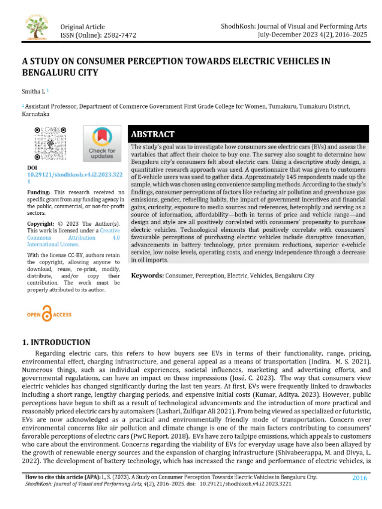 View of A STUDY ON CONSUMER PERCEPTION TOWARDS ELECTRIC VEHICLES IN ...