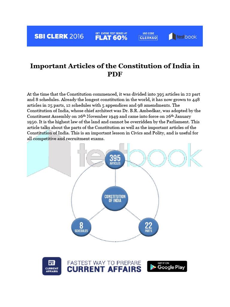 Important Articles of The Constitution of India in PDF | PDF ...