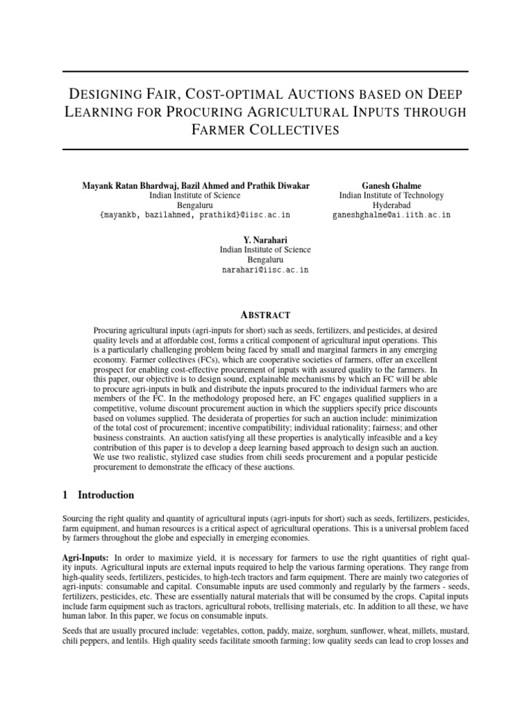 Deep Learning Auctions for Agri-Inputs | PDF | Agriculture | Auction