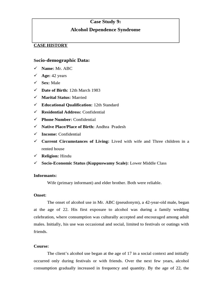 Alcohol Dependence Case Study: Mr. ABC | PDF | Alcoholism | Substance ...