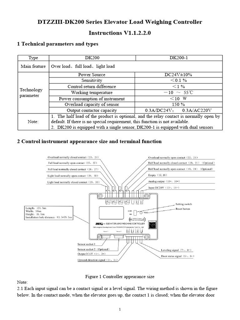 DK200 Elevator Load Controller Guide | PDF | Elevator | Relay