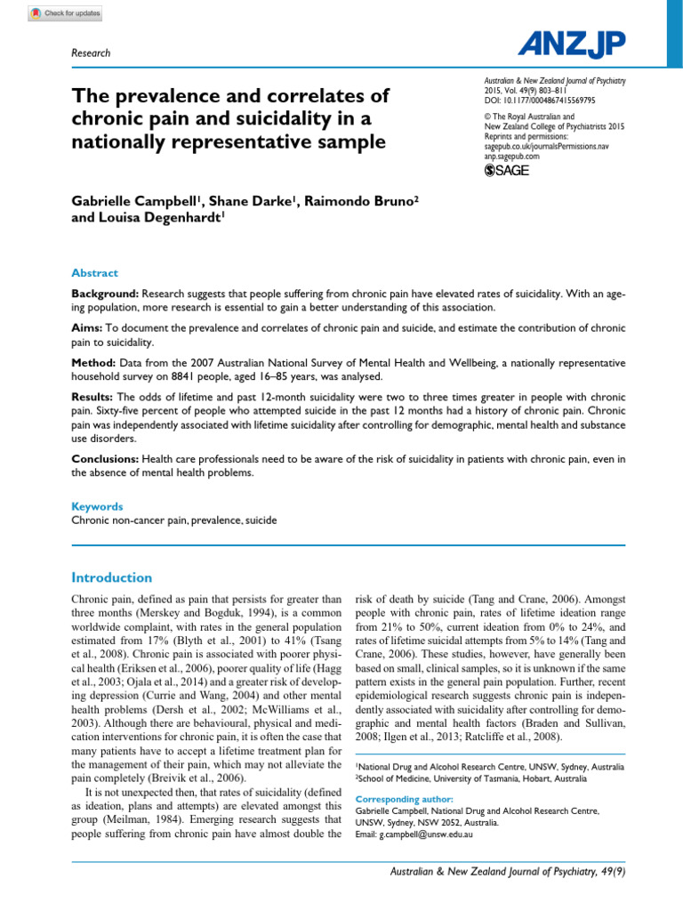Campbell Et Al. - 2015 - The Prevalence and Correlates of Chronic Pain ...