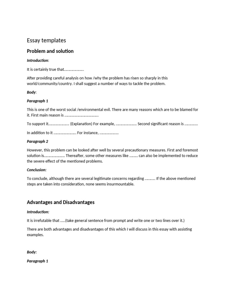 Essay Templates for Problem-Solution & Opinion | PDF | Argument