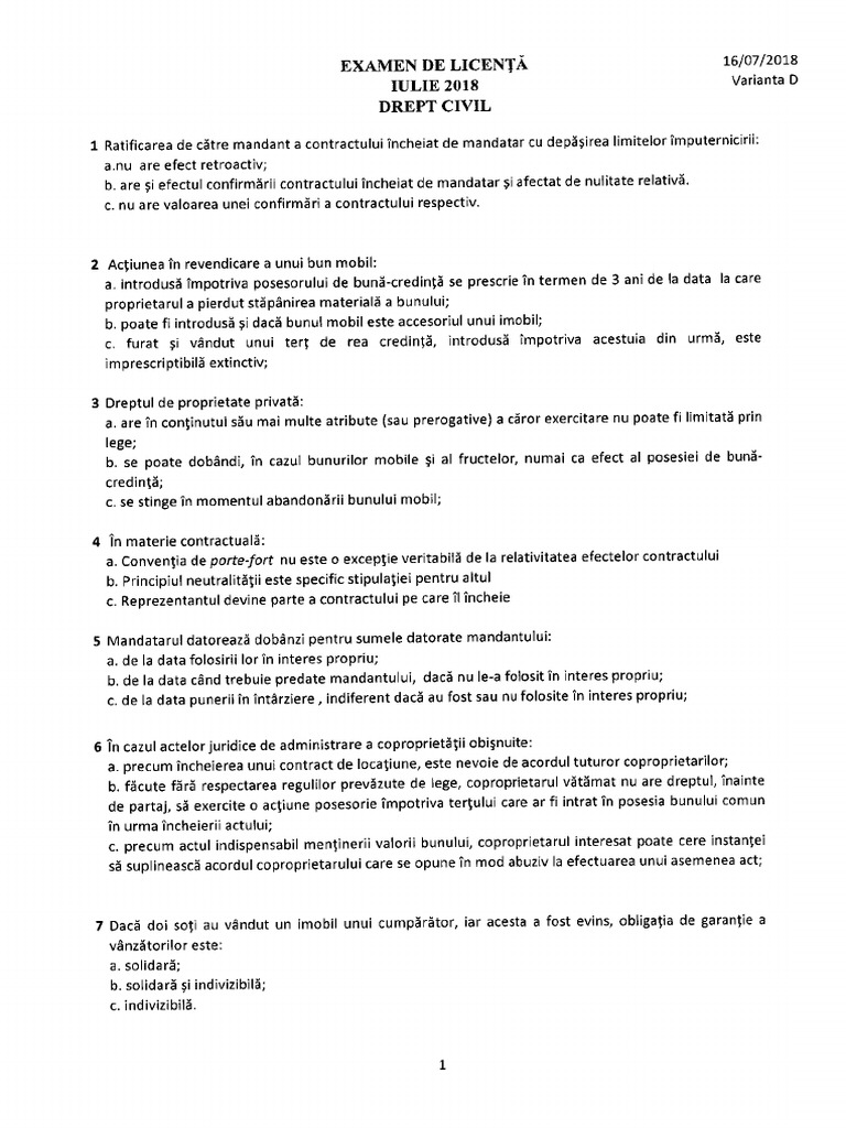 Licenta Iulie 2018 DR Civil VarD | PDF