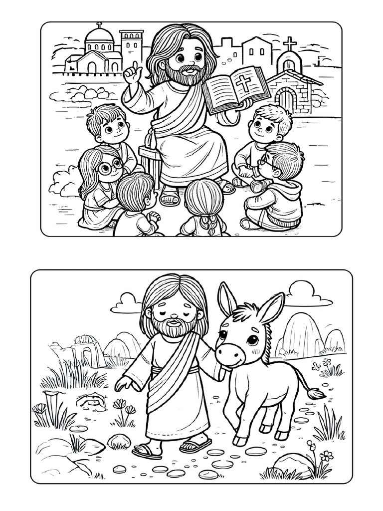 Christianity Coloring Booklet Grayscale Lined Illustrations | PDF