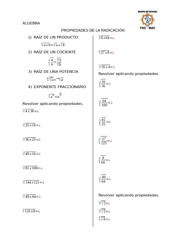 Propiedades De La Radicación Pdf Ajedrez