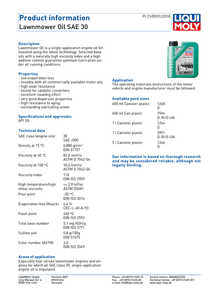 Premium SAE 30 Lawnmower Oil | PDF | Motor Oil | Oils