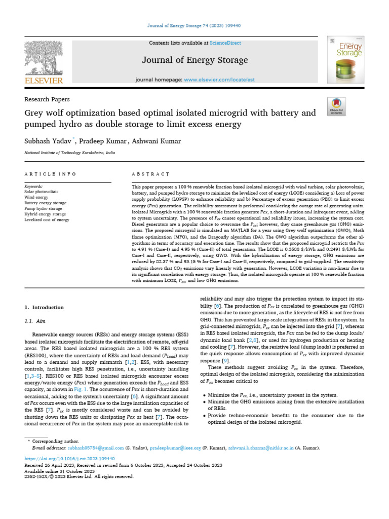 Grey Wolf Optimization Based Optimal Isolated Microgrid | PDF ...