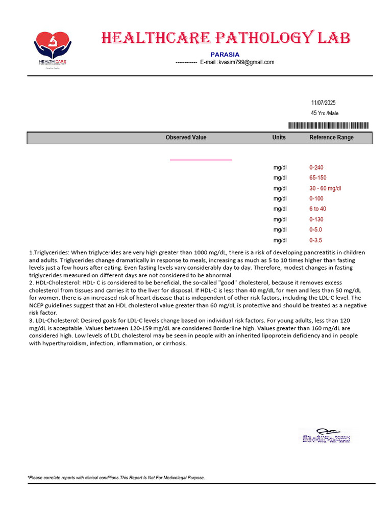 Total Cholesterol and Lipid Profile Report | PDF | High Density ...