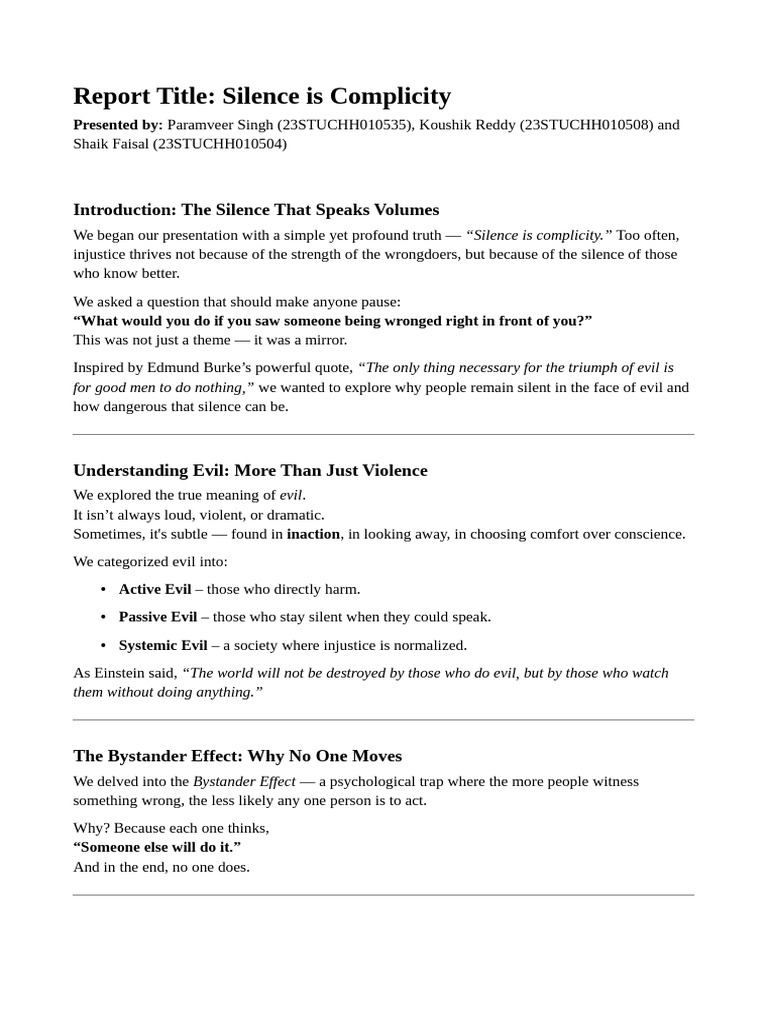 Silence as Complicity in Injustice | PDF | Evil