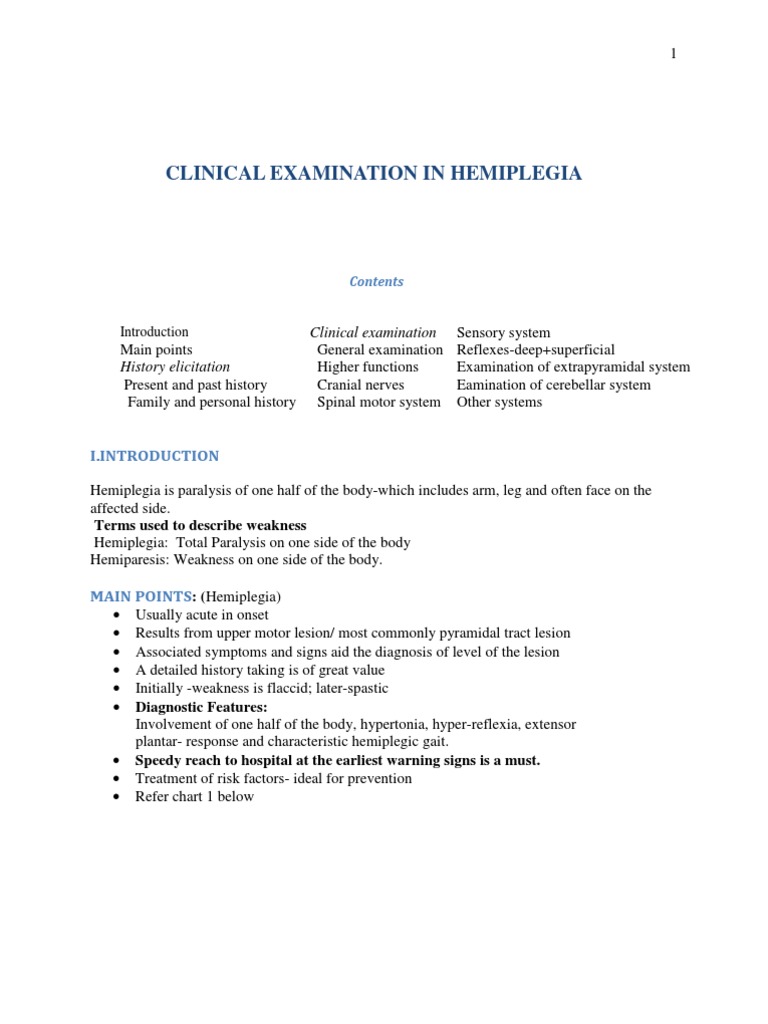 Clinical Examination of Hemiplegia | PDF | Aphasia | Anatomical Terms ...