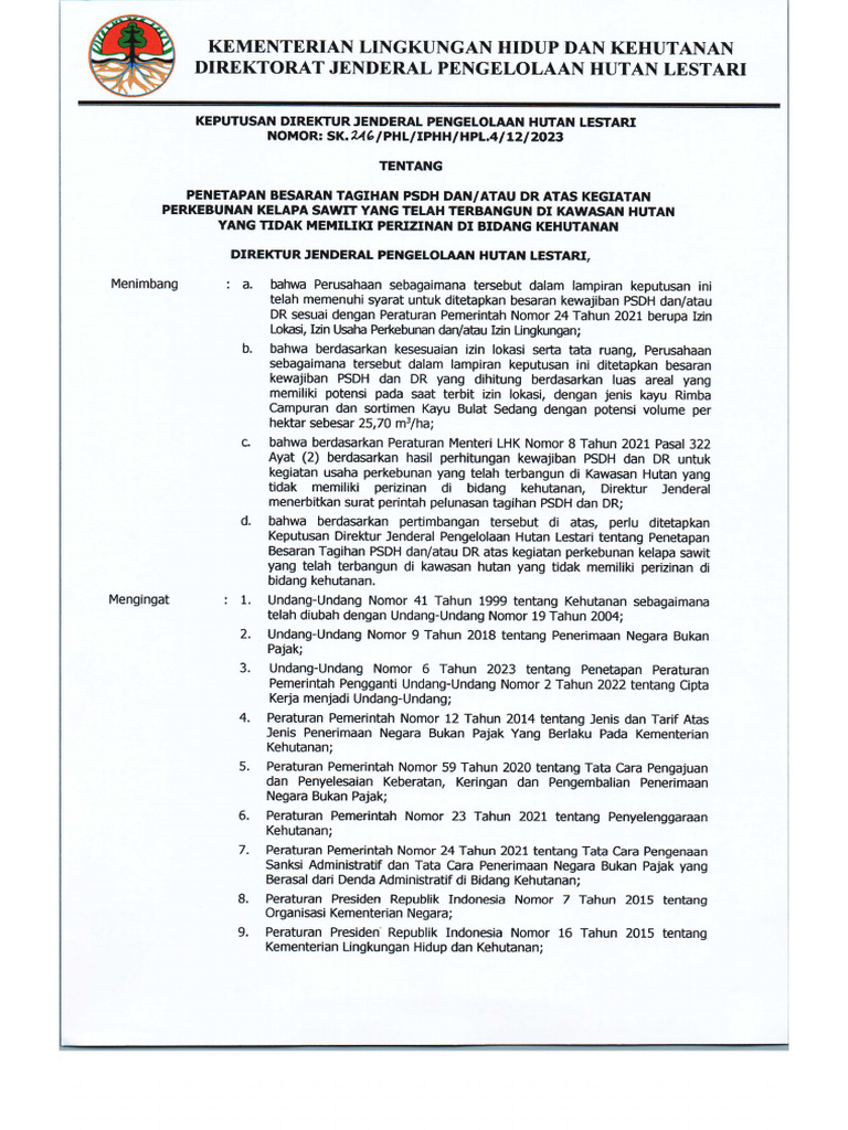 Penetapan Tagihan PSDH Perkebunan Sawit | PDF