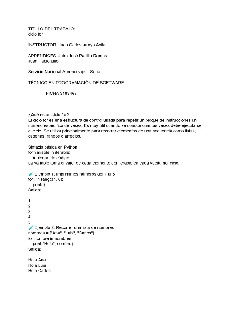 Introducción al ciclo for en Python | PDF
