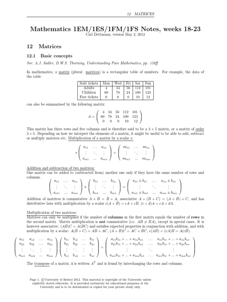 A Level Maths: Understanding Matrices | PDF | Matrix (Mathematics ...