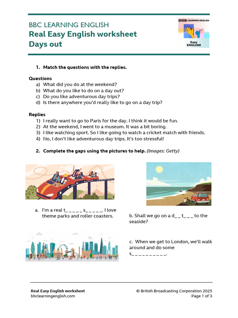 RealEasyEnglish Days Out Worksheet | PDF