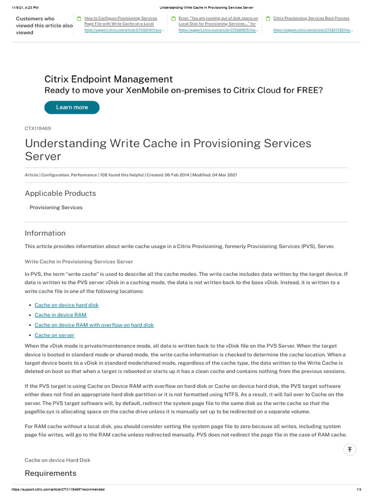 Write Cache Management in Citrix PVS | PDF | Cache (Computing) | Random ...