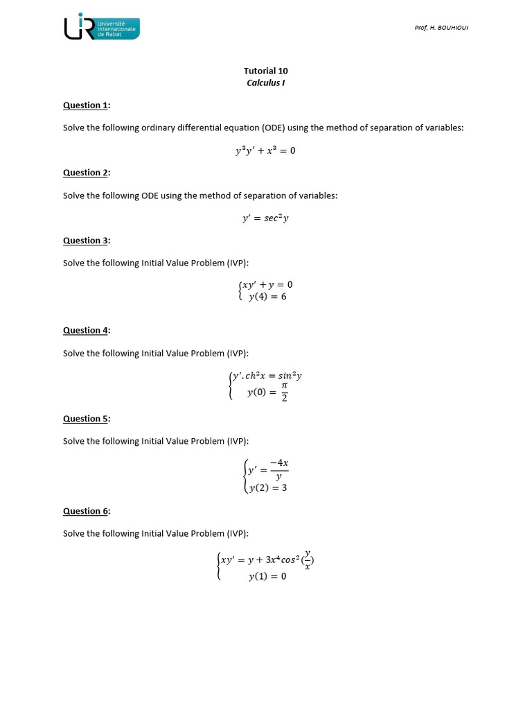 Calculus I ODE Separation Tutorial | PDF