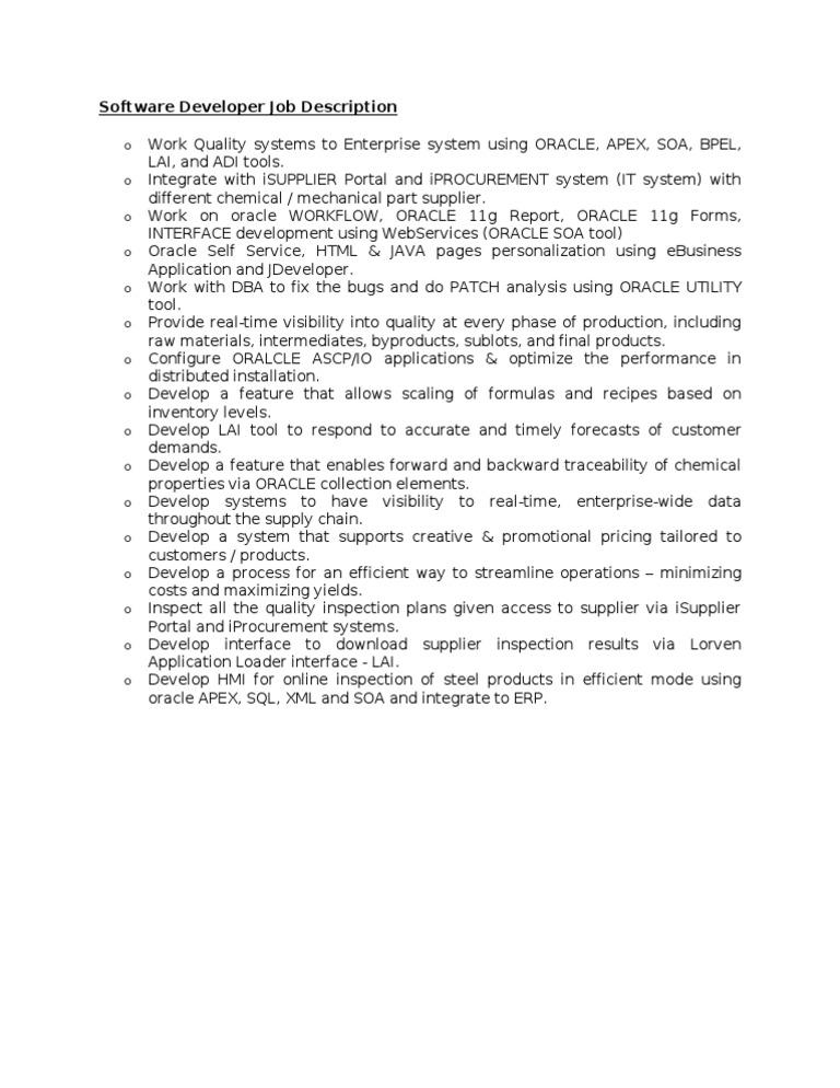 Software Developer Job Description | PDF | Computers