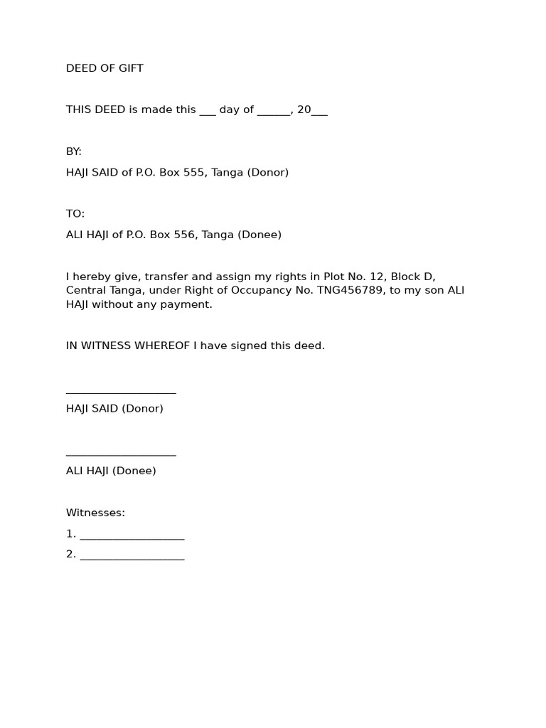 Deed of Gift for Property Transfer | PDF