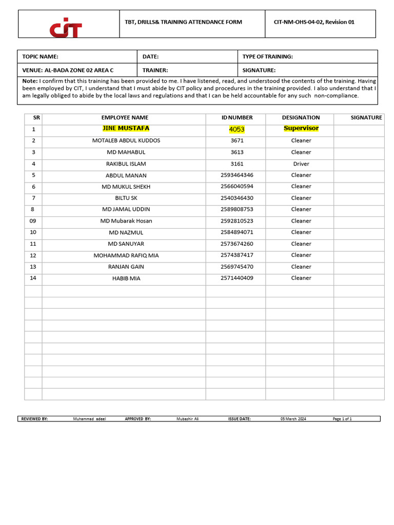 Updated TBT Sheet Area C | PDF