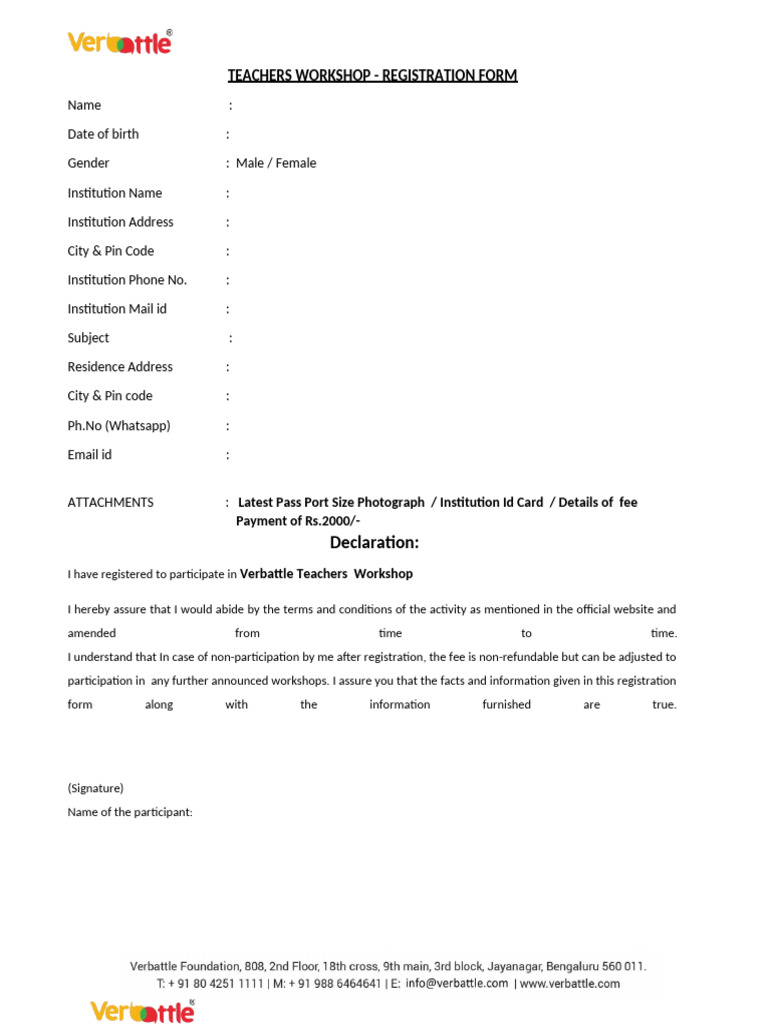Teachers Workshop Registration Form | PDF