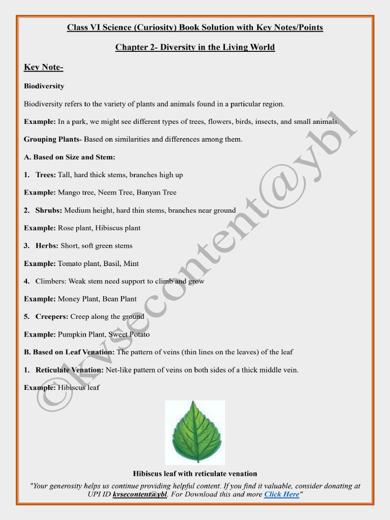 Class 6 Science (Curiosity) Chapter 2 - Diversity in The Living World ...