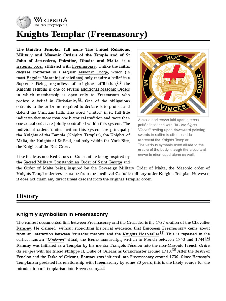 Knights Templar in Freemasonry Explained | PDF | Freemasonry | Titles