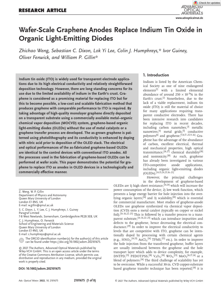 Graphene Anodes for OLEDs at Wafer Scale | PDF | Oled | Graphene