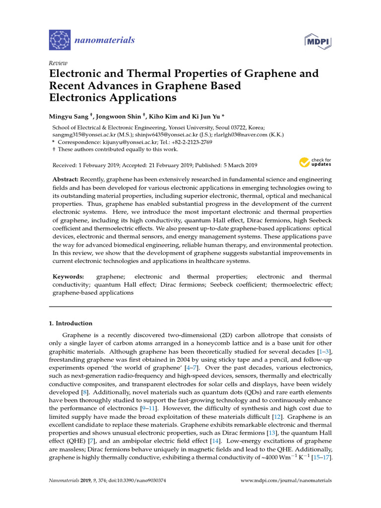 Graphene's Electronic and Thermal Properties | PDF | Graphene | Quantum ...