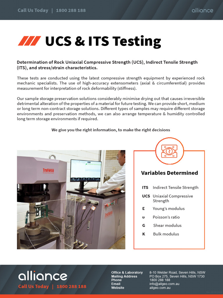 UCS and ITS Rock Strength Testing | PDF | Strength Of Materials | Young ...
